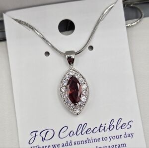 Swarovski Crystal Elements Silver Halo Necklace Red Garnet 18 inch Prom Bridal
